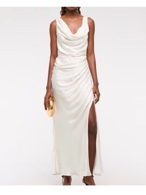Abercrombie & Fitch Ivory Cowl Neck Maxi Dress with Side Slit